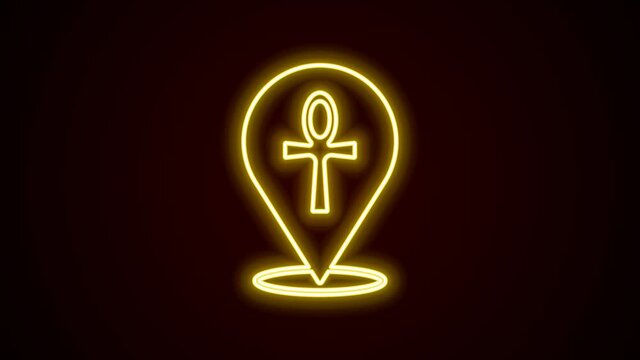 Glowing neon line Cross ankh icon isolated on black background. Egyptian word for life or symbol of immortality. 4K Video motion graphic animation