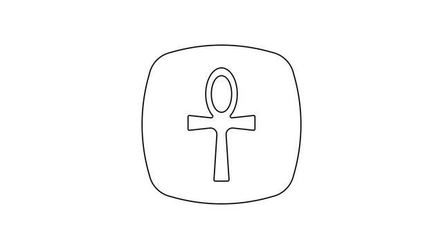 Black line Cross ankh icon isolated on white background. Egyptian word for life or symbol of immortality. 4K Video motion graphic animation
