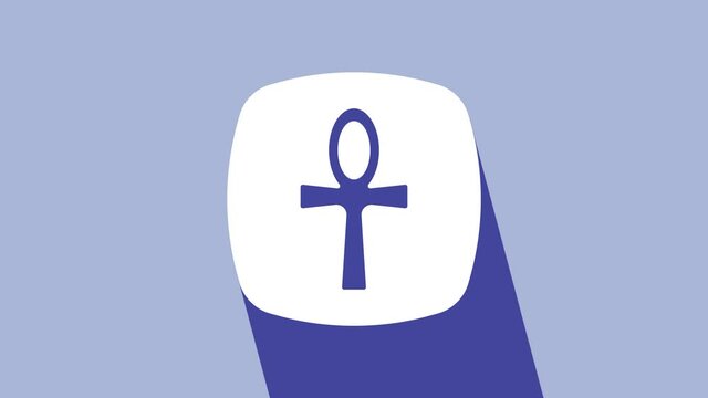 White Cross ankh icon isolated on purple background. Egyptian word for life or symbol of immortality. 4K Video motion graphic animation