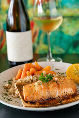 Cedar Plank Salmon with Rice and Carrots
