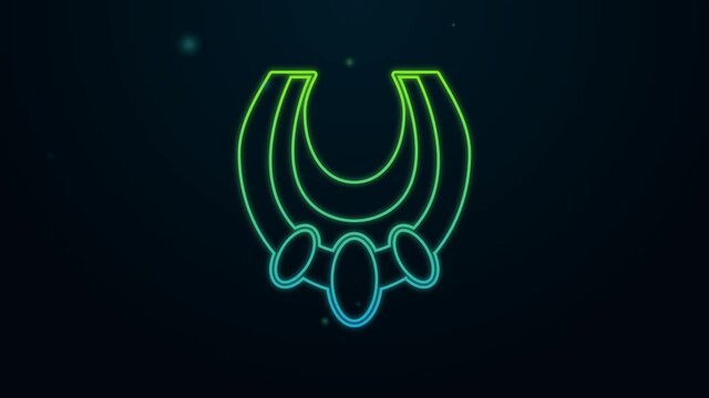Glowing neon line Egyptian necklace icon isolated on black background. 4K Video motion graphic animation