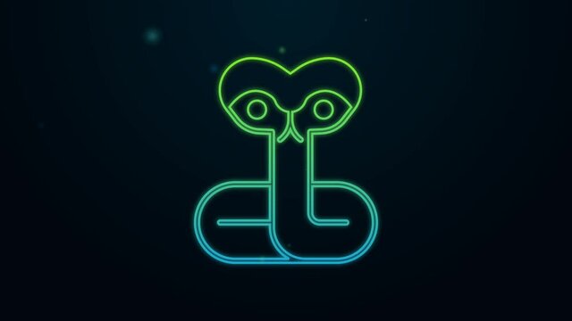 Glowing neon line Snake icon isolated on black background. 4K Video motion graphic animation
