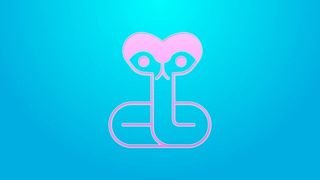 Pink line Snake icon isolated on blue background. 4K Video motion graphic animation