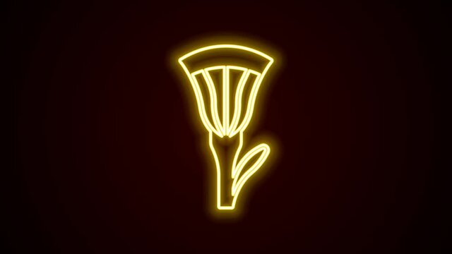 Glowing neon line Egyptian lotus icon isolated on black background. 4K Video motion graphic animation