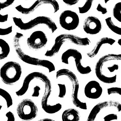 Abstract seamless pattern with maze. Vector curly lines and circles texture. Monochrome organic shapes. Stylish structure of natural cells. Chaotic black ink brush scribbles decorative texture. 