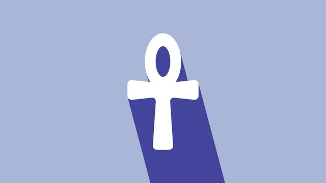 White Cross ankh icon isolated on purple background. Egyptian word for life or symbol of immortality. 4K Video motion graphic animation