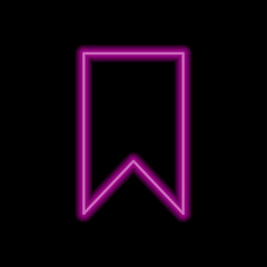 Naklejka premium Bookmark simple icon. Flat desing. Purple neon on black background.ai