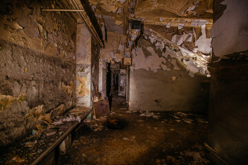 Fototapeta na wymiar Dark dirty abandoned basement under old house