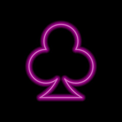 Clubs simple icon, vector. Flat desing. Purple neon on black background.ai