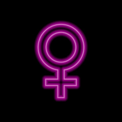 Female simple icon vector. Flat desing. Purple neon on black background.ai