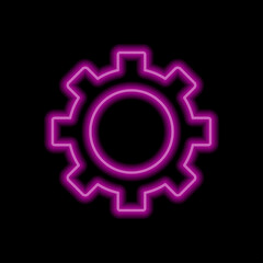 Gear simple icon vector. Flat desing. Purple neon on black background.ai