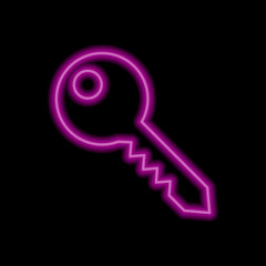 Key simple icon, vector. Flat desing. Purple neon on black background.ai