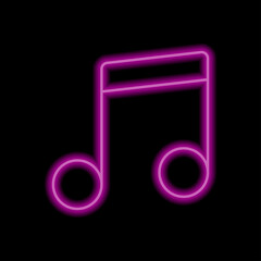 Musical simple icon vector. Flat desing. Purple neon on black background.ai