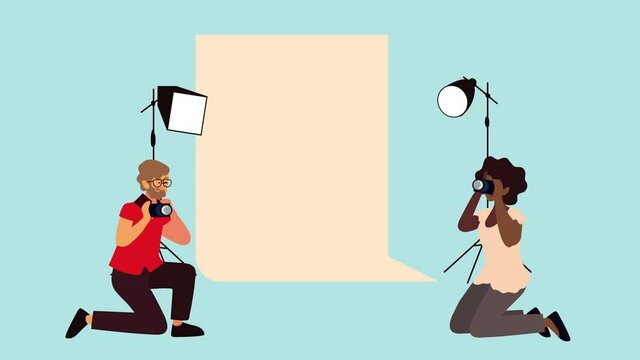 interracial photographers couple characters animation