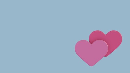 Happy Valentine's Day Banner. Greeting Card Hearts Flying. Simple composition with tender hearts. Abstract colorful romantic background with copy space. 3D Rendering.