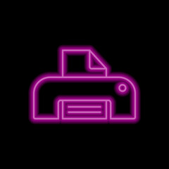 Printer, print simple icon. Flat desing. Purple neon on black background.ai