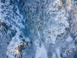Aerial winter view of Rila Mountain near Beli Iskar river, Bulgaria