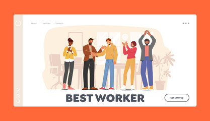Best Worker Encouraging Landing Page Template. Success, Congratulation Business Colleagues. Boss Congratulate Officer