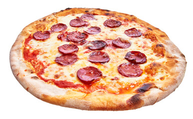  Single pepperoni italian pizza isolated over white background