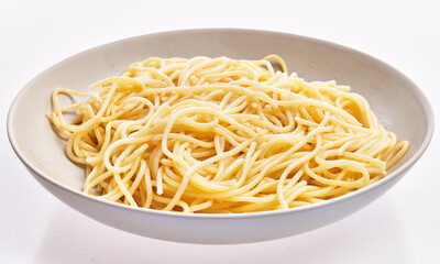  Plate of italian spaghetti pasta over white isolated background