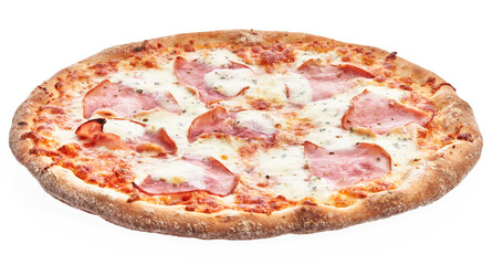  Single italian prosciutto pizza over white isolated background