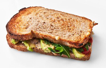  Single avocado sandwich over white isolated background