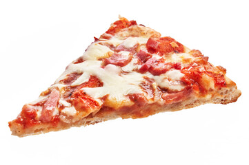  Slice of italian bacon pizza over white isolated background