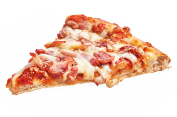  Slice of italian bacon pizza over white isolated background