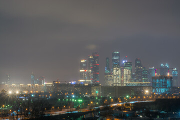 Moscow city skyline at night