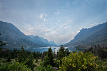 Mountains Surrounding Wild Goose Island Fade Into The Forest Fire Smoke