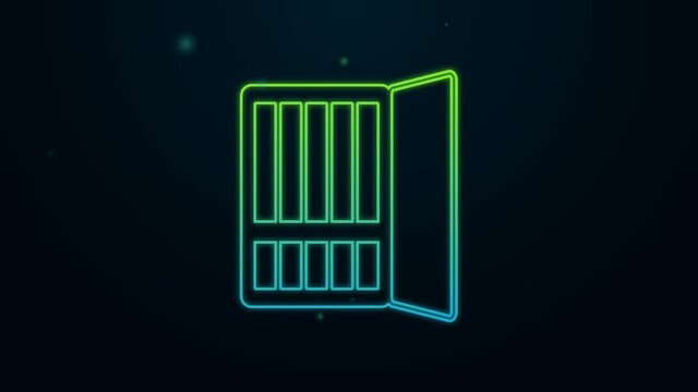 Glowing neon line Cigarette case icon isolated on black background. Tobacco sign. Smoking symbol. 4K Video motion graphic animation
