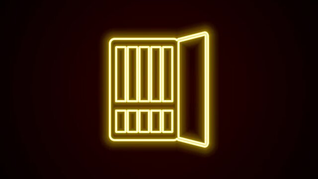 Glowing neon line Cigarette case icon isolated on black background. Tobacco sign. Smoking symbol. 4K Video motion graphic animation