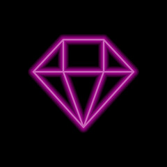 Diamond simple icon vector. Flat desing. Purple neon on black background.ai