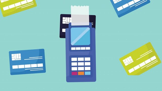 online commerce animation with voucher and cards