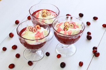 Homemade cranberry jelly with cream