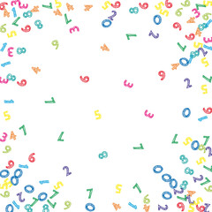 Falling colorful sketch numbers. Math study concept with flying digits. Beauteous back to school mathematics banner on white background. Falling numbers vector illustration.