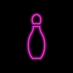Bowling skittle simple icon. Flat desing. Purple neon on black background.ai