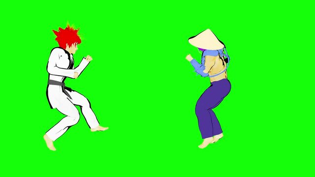 kung fu, karate fighting arcade fake gameplay animation render 3d