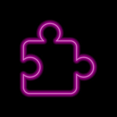 Obraz premium Puzzle vector simple icon. Flat desing. Purple neon on black background.ai