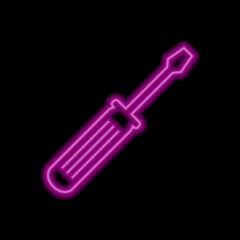 Screwdriver simple icon vector. Flat desing. Purple neon on black background.ai