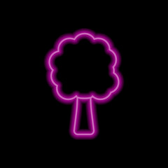 Tree simple icon vector. Flat desing. Purple neon on black background.ai