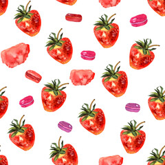 Watercolor strawberry pattern. Spring pattern. Strawberry background.....