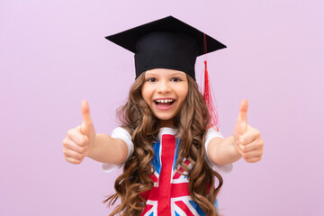 the schoolgirl is glad to finish the training courses in a foreign language. English language courses. children's education in the lower grades. preparing students for university admission.