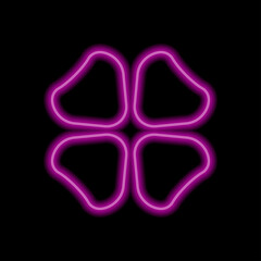 Clover simple icon. Flat desing. Purple neon on black background.ai