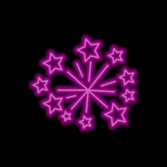 Fireworks simple icon vector. Flat desing. Purple neon on black background.ai