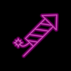 Fireworks simple icon. Flat desing. Purple neon on black background.ai