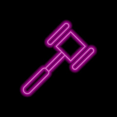Hammer simple icon. Flat desing. Purple neon on black background.ai
