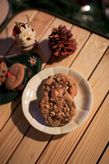 Chocolate cookies on dark background. Freshly baked. Selective Focus with Copy space.