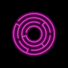 Maze simple icon. Flat desing. Purple neon on black background.ai