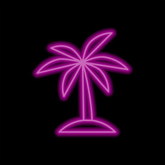 Palm tree simple icon. Flat desing. Purple neon on black background.ai